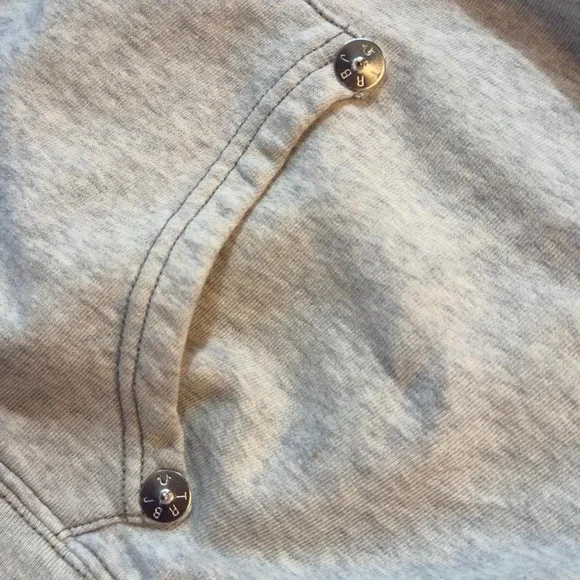 True Religion Light Grey Zip-Up Hoodie with Navy Velvet Logo Graphic — L - Y2K - Picture 7 of 8